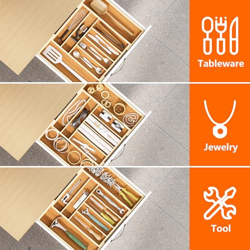 Expandable Bamboo Drawer Organizer Cutlery 6