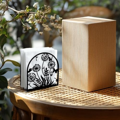 Dandelion Decorative Black Metal Napkin Holder for Table