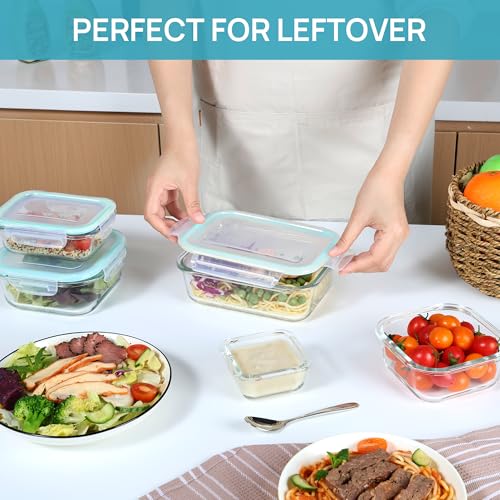 8 Pack Glass Food Storage Containers with Airtight Lids (8 Count)