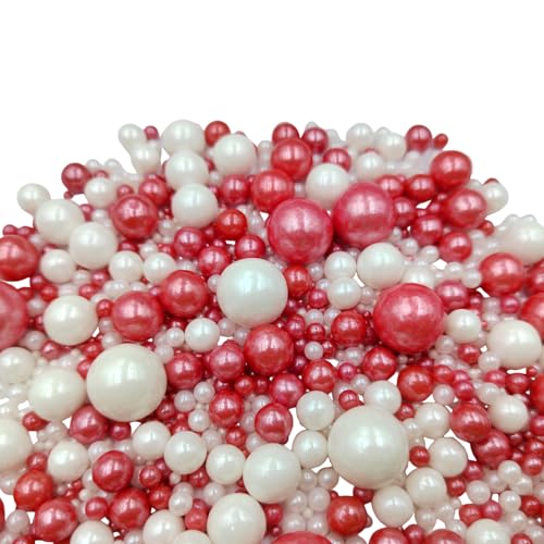 Edible White Red Sugar Pearls Candy Sprinkles 120G (4.23 Ounce)