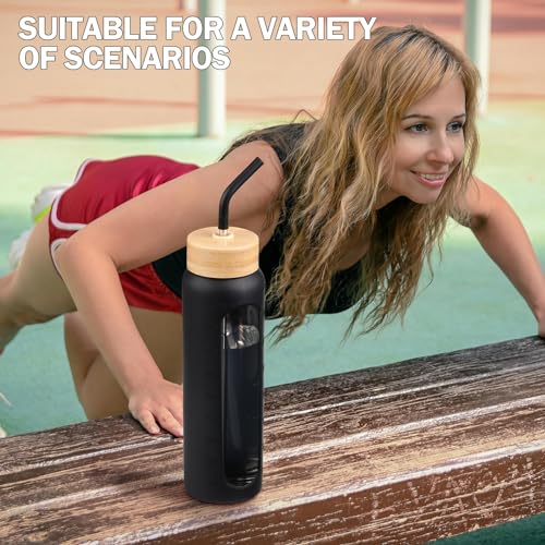 32oz Glass Water Bottle with Straw and 2 Lids