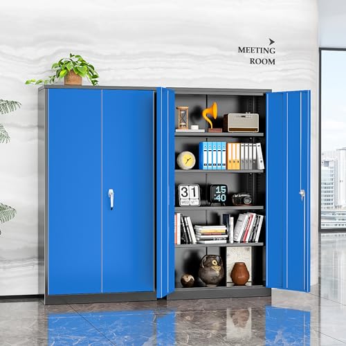 Metal Storage Cabinets 72” Black Blue Garage Steel Storage Cabinet with Doors and Shelves