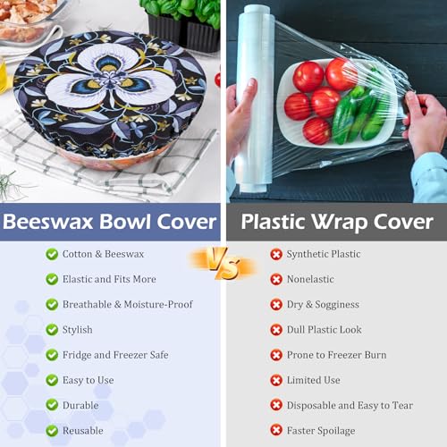 5Pcs Reusable Beeswax Elastic Bowl Covers for Bread Proofing and Food Cover (5 Count)