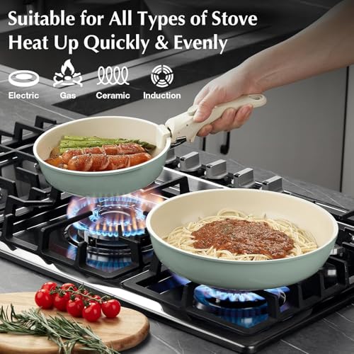 Ceramic Pots and Pans Set Non Stick Green