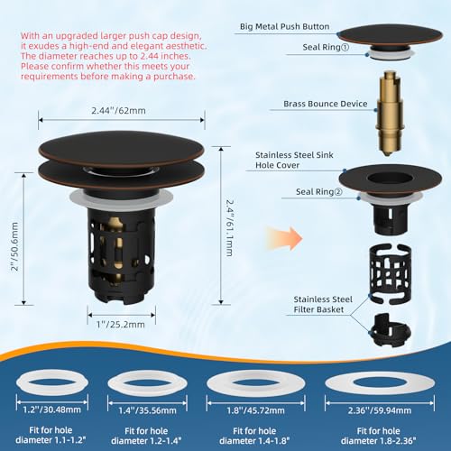 2 Pack 3 in 1 Bathroom Sink Drain Strainer (2 Count)