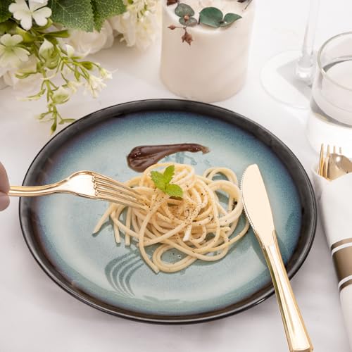 400PCS Pre Rolled Gold Plastic Silverware Set Heavy Duty for Wedding (400 Count)