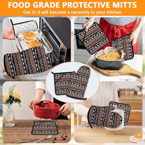 Bear Mountain Oven Mitts and Vintage Rustic Pot Holders Sets 4Pcs
