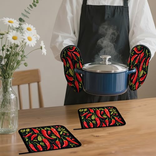 Red Pepper Oven Mitts and Pot Holders Set (4 Count)