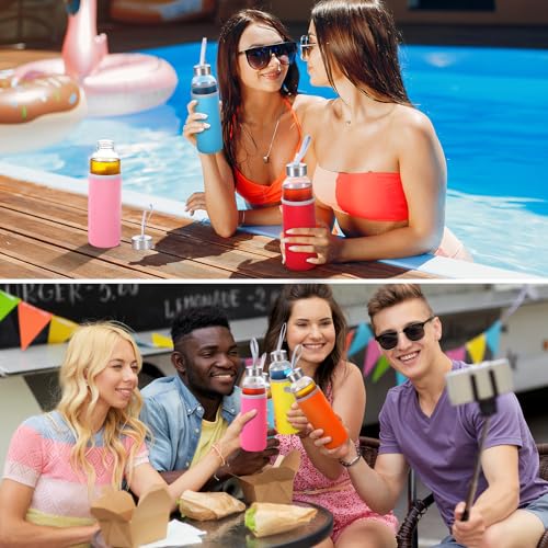 12 Pack Glass Water Bottles with Sleeves (12 Count)