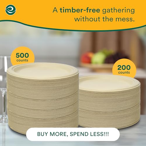 9 Inch Disposable Bagasse Paper Plates (200 Count)