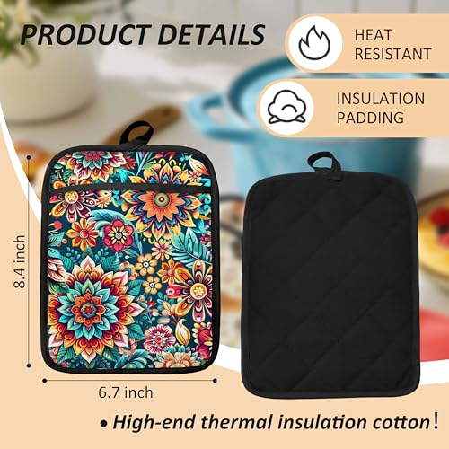 Vibrant Mandala Floral Pot Holders for Kitchen