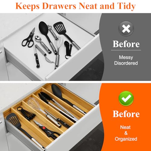 Expandable Bamboo Silverware Drawer Organizer Large Kitchen Utensils Tray