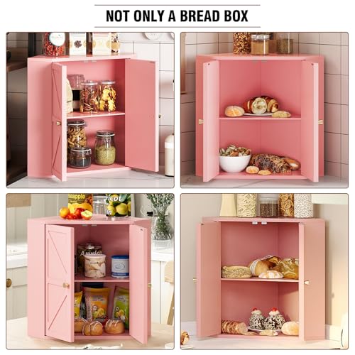 Corner Bread Box for Kitchen Counter Double Layer Bamboo Bread Storage Container Large Capacity Bread Storage Bin Farmhouse Breadbox Organizer