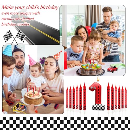 13PCS Racing Car Theme Birthday Candle Set with Checkered Flag Design (13 Count)