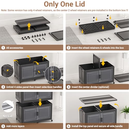 200Gal XL Stackable Storage Bins Foldable Box Cabinet for Home 4Pack Black (4 Count)