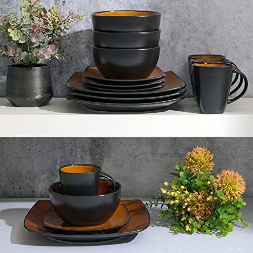 Soho Lounge Square Reactive Glaze Stoneware Dinnerware Set