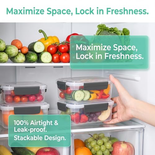 9 cup Plastic Food Storage Containers with Lids Nestable Freezer Dishwasher Safe Rectangle Meal Prep Container Set