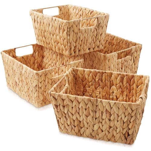 Set of 4 Water Hyacinth Storage Baskets with Handles (4 Count)