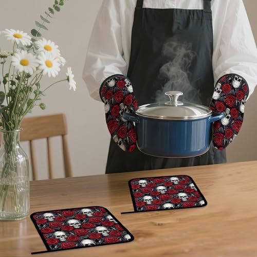 Skulls Oven Mitts and Pot Holders Set (4 Count)
