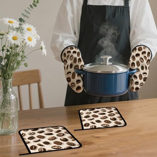 Coffee Bean Oven Mitts and Pot Holders Set (4 Count)