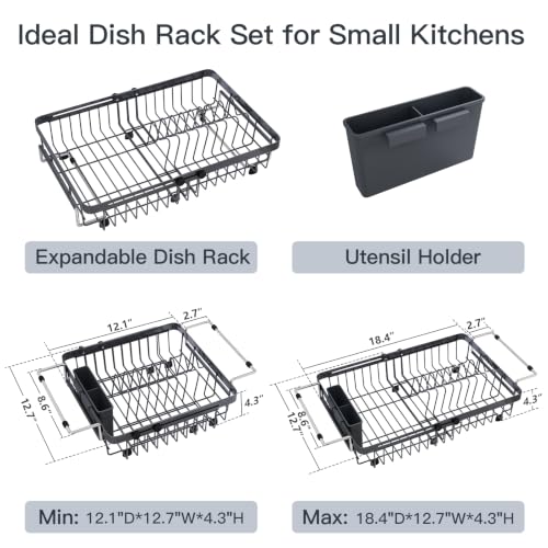 Grey Expandable Dish Drying Rack Over The Sink with Anti Slip Grip