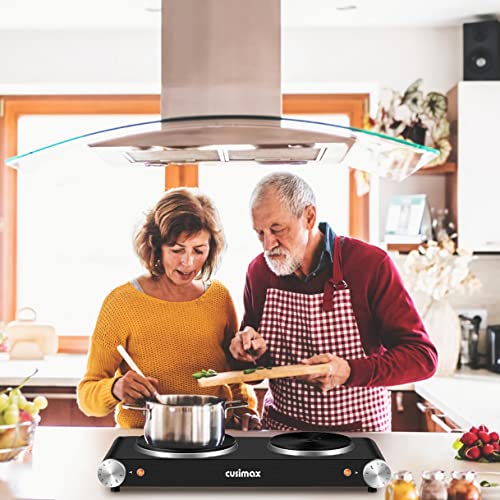 Hot Plate for Cooking 1800W Portable Electric Double Burner Countertop Cooktop Cast Iron Stove Heating Plate with 7 Power Levels Adjustable Temp Control