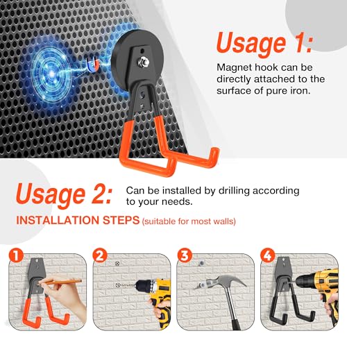 6Pcs Heavy Duty Storage Magnetic Utility Hooks Large Garage Strong Extra Magnet Hooks Hanger with Anti (6 Count)