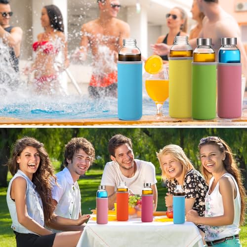12 Pack Glass Water Bottles with Sleeves (12 Count)