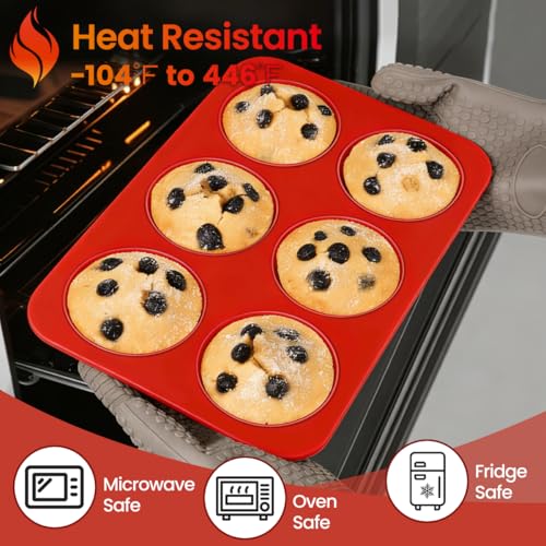 Silicone Jumbo Muffin Pan 3 Pack 6 Cup 3.5 Inch Large Muffin Tin Non Stick BPA Free for Baking Giant Muffins Cupcakes Frittatas (3 Count)
