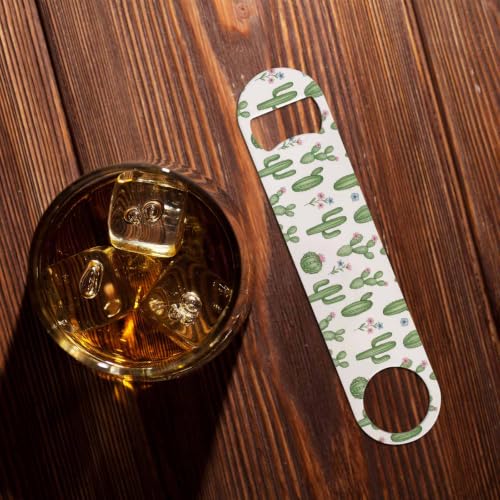 Watercolor Cactus and Flowers Stainless Steel Bottle Opener Pastel Floral Cacti Tropical Green Succulents Flat Beer Bottle Opener Keychain for Home Kitchen Bar Restaurant Party Birthday Gift