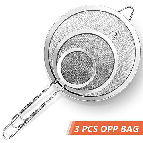 3Pcs Super Wire Extra Fine Mesh Strainer with Handle (3 Count)