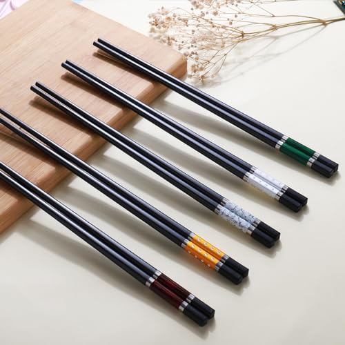 5 Pairs Premium Chopsticks Reusable Dishwasher Safe 9.5 Inch Fiberglass Chop Sticks Gift Set Non Slip Multi Color
