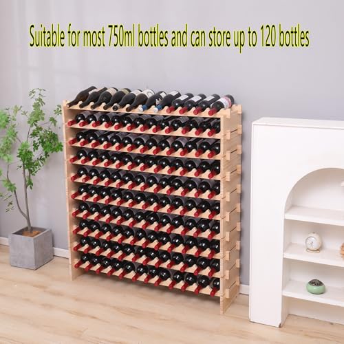 Freestanding Wine Rack Cabinet Floor Standing 120 Bottle Pine Stackable Storage Modular Wine Rack Display Stand (120 Count)