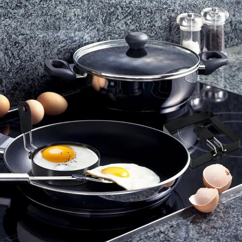 2 Pack Round+Square Egg Rings Set with Silicone Handle (2 Count)