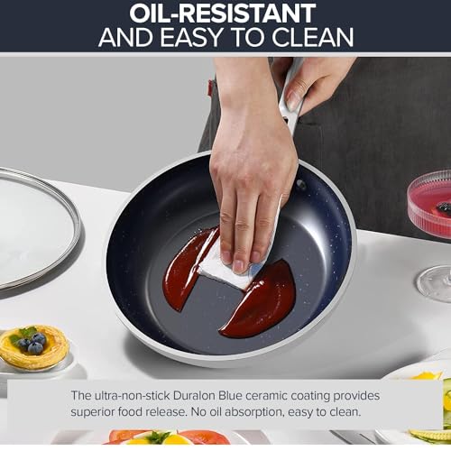 7pc Cookware Set Healthy Duralon Blue Ceramic Nonstick Coated