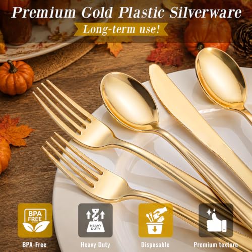 200Pcs Gold Plastic Silverware