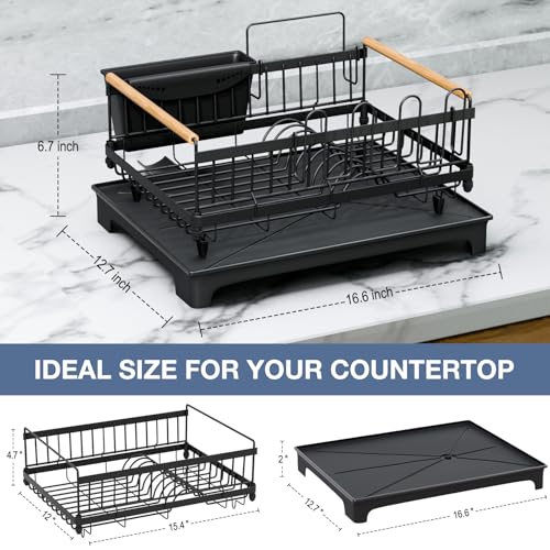 Dish Rack for Kitchen Counter with Drainboard Dish Drying Rack Rustproof Carbon Steel