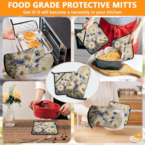 Daisy Flowers Oven Mitts and Pot Holders Sets 4Pcs