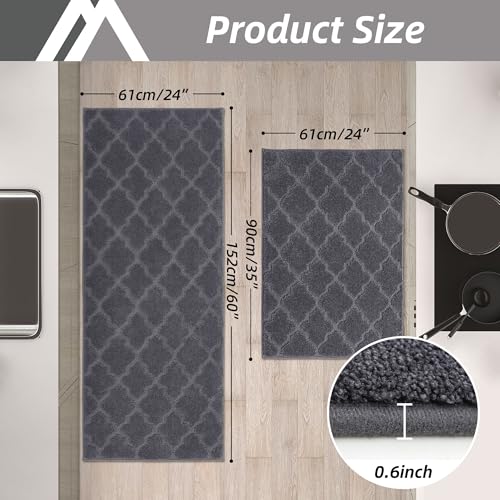 Soft Kitchen Rugs Set of 2 Non Slip 24"x35"+24"x60" (11.6668 Sq Ft)