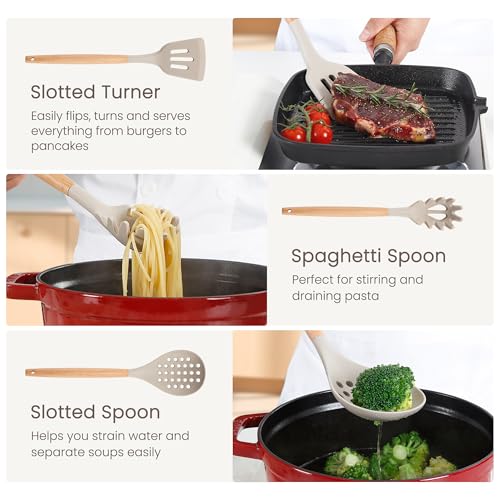 26 Piece Food Grade Silicone Kitchen Utensils Set with Wooden Handles (26 Count)