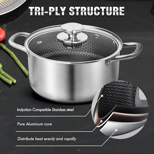 Hybrid Nonstick 6 Quart Stainless Steel Stockpot with Glass Lid
