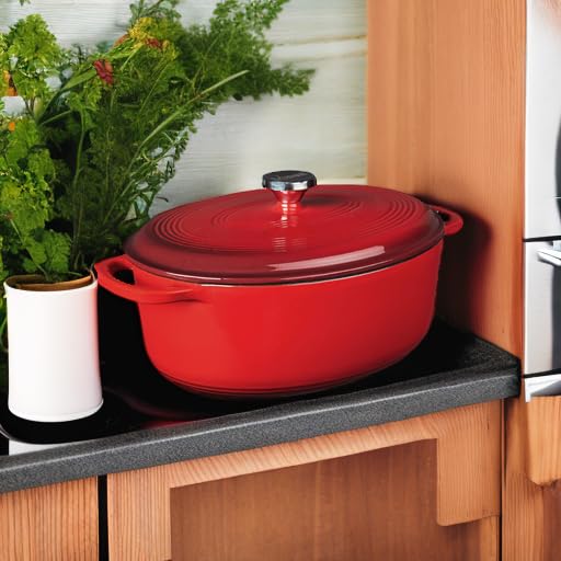 Enameled Cast Iron Oval Dutch Oven with Lid