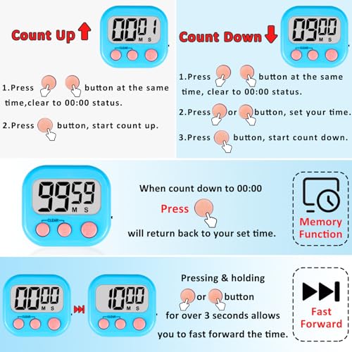 Digital Kitchen Classroom Timers for Kids Cooking 12pcs Blu Grn Pk