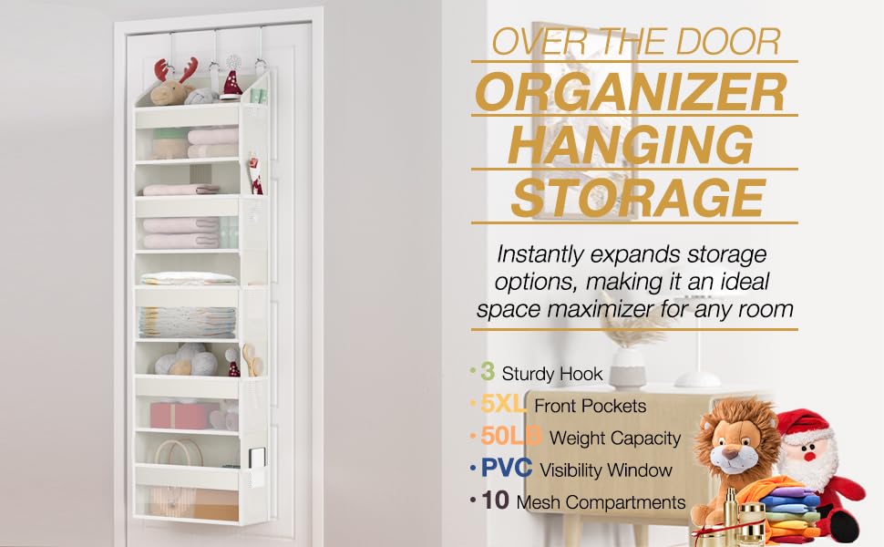 Over the Door Organizer Over the Door Shoe Organizer with 5 Front & 10 Mesh Side Pockets