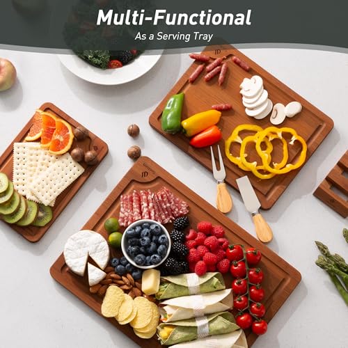 3 Packs Bamboo Cutting Board Set with Non Slip Feet Holder and Over Sink Nice Solid Thick Wood Juice Groove Chopping Board Extra Large Big Small Best Hardwood Kitchen Organic Vegetable Meat BBQ Kit (3 Count)