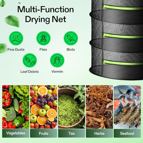 6 Layer Mesh Drying Rack Hanging Design with Green Zippers for Dehydrating