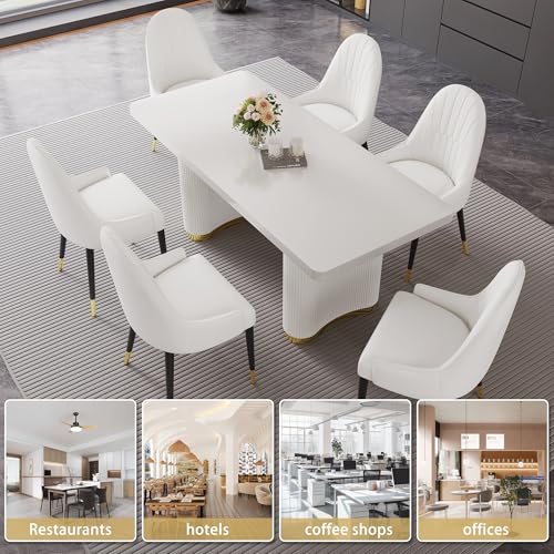 White Dining Chairs Set of 2 with High Backs Mid Century Modern Kitchen Dining Room Chairs PU Faux Leather Upholstered Large Padded Accent Chair with Legs (2 Count)