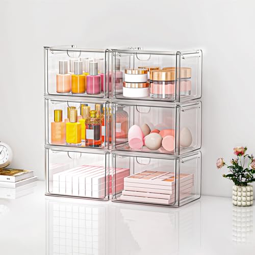 6 Pack Stackable Acrylic Storage Drawers (6 Count)
