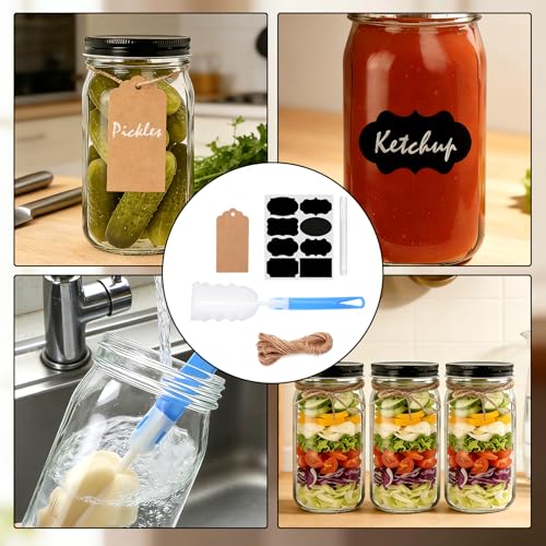 32oz Wide Mouth Mason Jars 12 Packs with Lids (12 Count)
