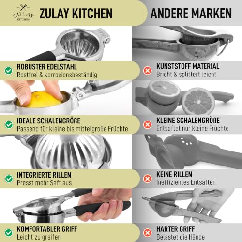 Zulay Lemon Squeezer Stainless Steel with Premium Heavy Duty Solid Metal Squeezer Bowl